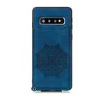 For Samsung Galaxy S10 Mandala Embossed PU + TPU Case with Holder & Card Slots & Photo Frame & Strap(Blue) - 2