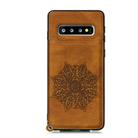 For Samsung Galaxy S10 Plus Mandala Embossed PU + TPU Case with Holder & Card Slots & Photo Frame & Strap(Brown) - 1