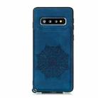 For Samsung Galaxy S10 Plus Mandala Embossed PU + TPU Case with Holder & Card Slots & Photo Frame & Strap(Blue) - 2