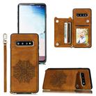 For Samsung Galaxy S10e Mandala Embossed PU + TPU Case with Holder & Card Slots & Photo Frame & Strap(Brown) - 1