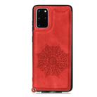 For Samsung Galaxy S20 Mandala Embossed PU + TPU Case with Holder & Card Slots & Photo Frame & Strap(Red) - 2