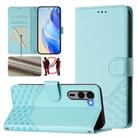 For Fujitsu Arrows We2 Plus Honeycomb Embossing RFID Leather Phone Case(Mint Green) - 1