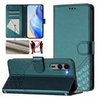 For Fujitsu Arrows We2 Plus Honeycomb Embossing RFID Leather Phone Case(Peacock Green) - 1