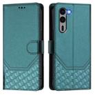 For Fujitsu Arrows We2 Plus Honeycomb Embossing RFID Leather Phone Case(Peacock Green) - 2