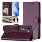 For Fujitsu Arrows We2 Plus Honeycomb Embossing RFID Leather Phone Case(Violet) - 1