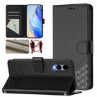 For Fujitsu Arrows We2 Honeycomb Embossing RFID Leather Phone Case(Black) - 1