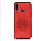 For Samsung Galaxy A20s Mandala Embossed PU + TPU Case with Holder & Card Slots & Photo Frame & Strap(Red) - 2