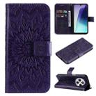 For Redmi 14C 4G Embossed Sunflower Pattern Flip Leather Phone Case(Purple) - 1