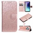 For Redmi 14C 4G Embossed Sunflower Pattern Flip Leather Phone Case(Rose Gold) - 1