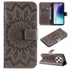 For Redmi 14C 4G Embossed Sunflower Pattern Flip Leather Phone Case(Grey) - 1