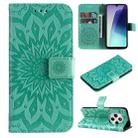 For Redmi 14C 4G Embossed Sunflower Pattern Flip Leather Phone Case(Green) - 1