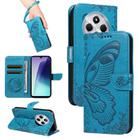 For Redmi 14C 4G Swallowtail Butterfly Embossed Leather Phone Case(Blue) - 1