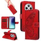 For Redmi 14C 4G Swallowtail Butterfly Embossed Leather Phone Case(Red) - 1