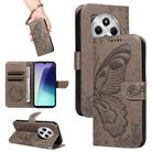 For Redmi 14C 4G Swallowtail Butterfly Embossed Leather Phone Case(Grey) - 1