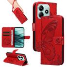 For Redmi Note 14 5G Swallowtail Butterfly Embossed Leather Phone Case(Red) - 1