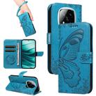 For Redmi Note 14 Pro / 14 Pro+ 5G Swallowtail Butterfly Embossed Leather Phone Case(Blue) - 1