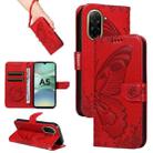 For Redmi A5 4G 173.3mm Swallowtail Butterfly Embossed Leather Phone Case(Red) - 1