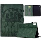 For Lenovo Tab M9 TB-310FU Cats Embossed Leather Smart Tablet Case(Green) - 1