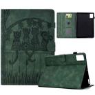 For Lenovo Xiaoxin Pad 11 2025 Cats Embossed Leather Smart Tablet Case(Green) - 1