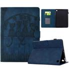 For Amazon Kindle Fire 7 2022 Cats Embossed Leather Smart Tablet Case(Dark Blue) - 1