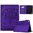 For Amazon Kindle Fire 7 2017 / 2019 Cats Embossed Leather Smart Tablet Case(Purple) - 1