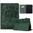 For Amazon Kindle Paperwhite 12th Gen 2024 Cats Embossed Leather Smart Tablet Case(Green) - 1