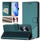 For Oukitel C38 Honeycomb Embossing RFID Leather Phone Case(Peacock Green) - 1