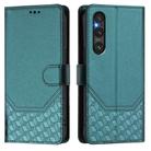 For Sony Xperia 1 V 2023 Honeycomb Embossing RFID Leather Phone Case(Peacock Green) - 2