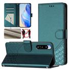 For Sony Xperia 5 IV Honeycomb Embossing RFID Leather Phone Case(Peacock Green) - 1