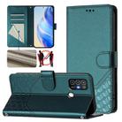 For ZTE Blade A52 Honeycomb Embossing RFID Leather Phone Case(Peacock Green) - 1