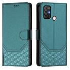 For ZTE Blade A52 Honeycomb Embossing RFID Leather Phone Case(Peacock Green) - 2