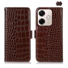 For Redmi 13X Crocodile Top Layer Cowhide Leather Phone Case(Brown) - 1