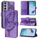 For Samsung Galaxy M35 Embossed Butterfly Leather Phone Case(Purple) - 1
