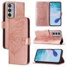 For Samsung Galaxy M35 Embossed Butterfly Leather Phone Case(Rose Gold) - 1
