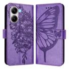 For Xiaomi Poco X7 Pro Embossed Butterfly Leather Phone Case(Light Purple) - 2