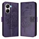 For Xiaomi Poco X7 Pro Embossed Butterfly Leather Phone Case(Dark Purple) - 2