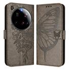For Xiaomi 15 Ultra Embossed Butterfly Leather Phone Case(Grey) - 2