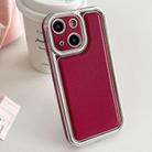 For iPhone 15 Plus Electroplated Edge Frosted Leather TPU Phone Case(Wine Red) - 1