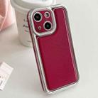 For iPhone 15 Electroplated Edge Frosted Leather TPU Phone Case(Wine Red) - 1