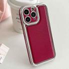 For iPhone 11 Pro Max Electroplated Edge Frosted Leather TPU Phone Case(Wine Red) - 1
