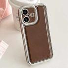For iPhone 16 Plus Electroplated Edge Frosted Leather TPU Phone Case(Coffee Color) - 1