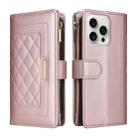 For iPhone 16 Pro Max Crossbody Zipper Wallet Rhombus Leather Phone Case(Rose Gold) - 3