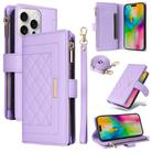 For iPhone 16 Pro Max Crossbody Zipper Wallet Rhombus Leather Phone Case(Purple) - 1