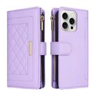 For iPhone 16 Pro Max Crossbody Zipper Wallet Rhombus Leather Phone Case(Purple) - 3