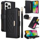 For iPhone 16 Pro Max Crossbody Zipper Wallet Rhombus Leather Phone Case(Black) - 1