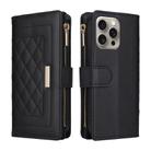 For iPhone 16 Pro Max Crossbody Zipper Wallet Rhombus Leather Phone Case(Black) - 3