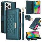 For iPhone 16 Pro Max Crossbody Zipper Wallet Rhombus Leather Phone Case(Green) - 1