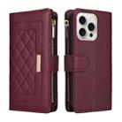 For iPhone 16 Pro Max Crossbody Zipper Wallet Rhombus Leather Phone Case(Wine Red) - 3