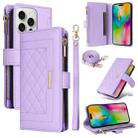 For iPhone 16 Pro Crossbody Zipper Wallet Rhombus Leather Phone Case(Purple) - 1