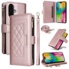 For iPhone 16 Plus Crossbody Zipper Wallet Rhombus Leather Phone Case(Rose Gold) - 1